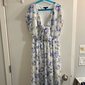 As U Wish White and Blue Floral Maxi Dress